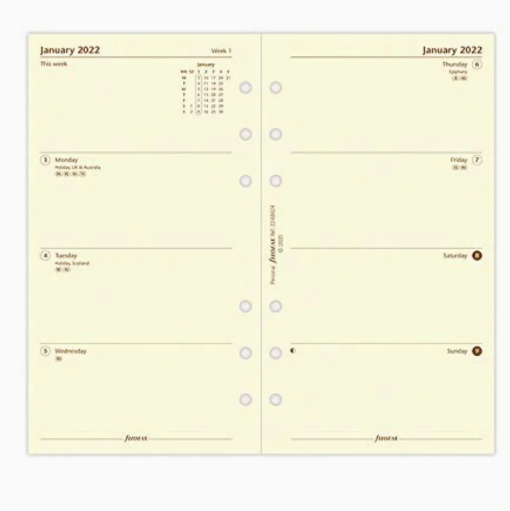 Set of 4 Filofax Personal Size Week On Two Pages Calendar Refill Cream 2022 - Picture 6 of 6